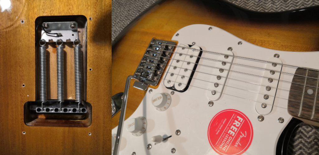 photo displays Squier Bullet Stratocaster HSS electronics