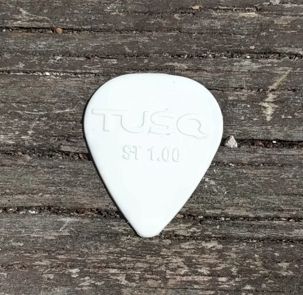 photo reveals Graphtech TUSQ Bright 1.00mm - best acoustic guitar pick for brighter tone