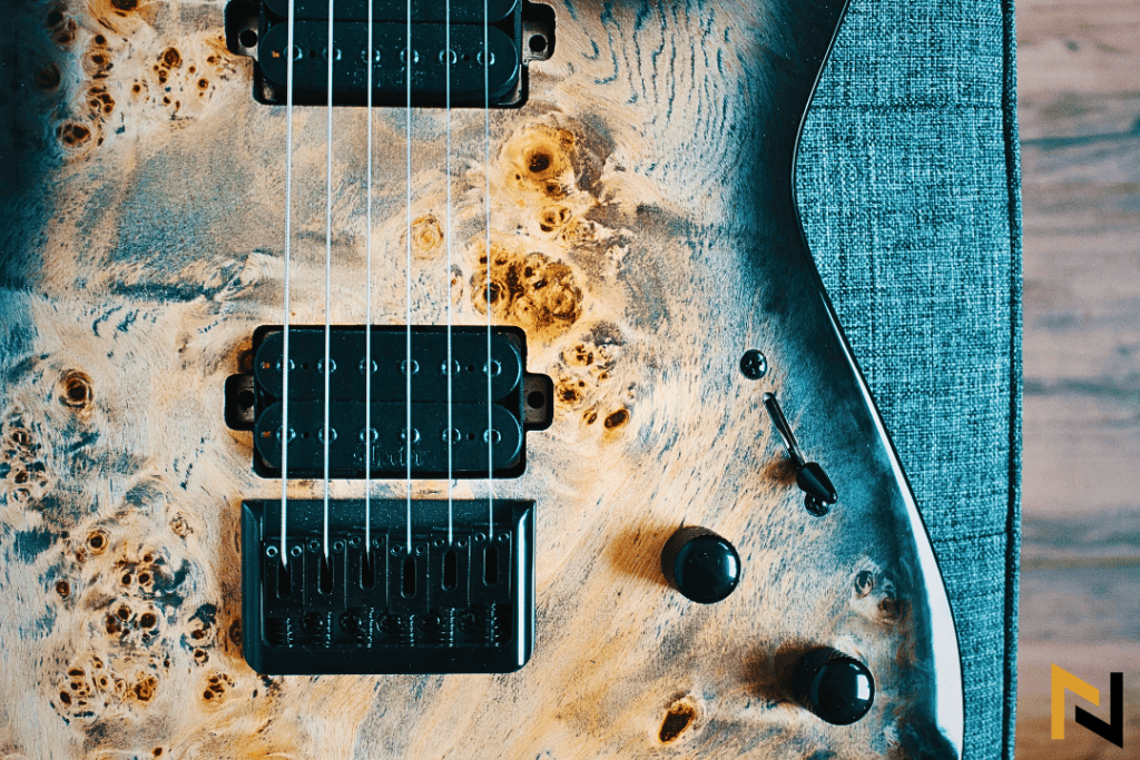 Displays finish of a schecter guitar