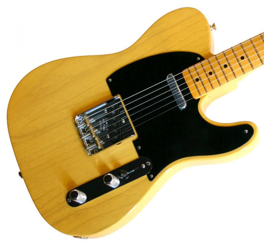 image showing a very pretty 1952 Fender Telecaster in Blonde with the iconic bridge single coil pickup