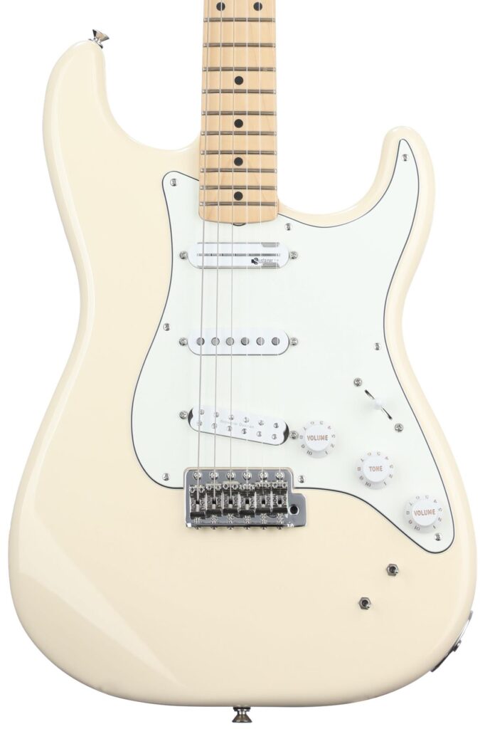 image shows Fender EOB Ed O'Brien Stratocaster finished in Olympic White